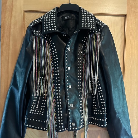 Studded Fringe Leather Jacket - Picture 1 of 5